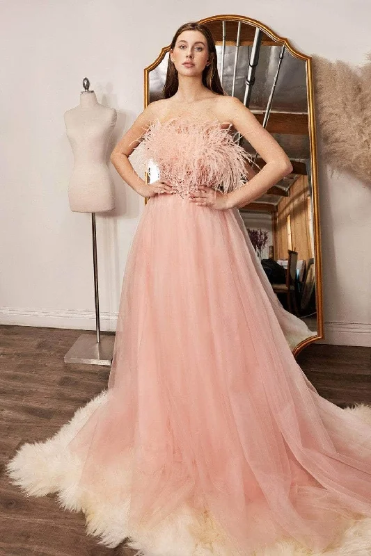 Formal Dress for Garden Party ThemesLadivine CR864 - Strapless Feather Ball Gown