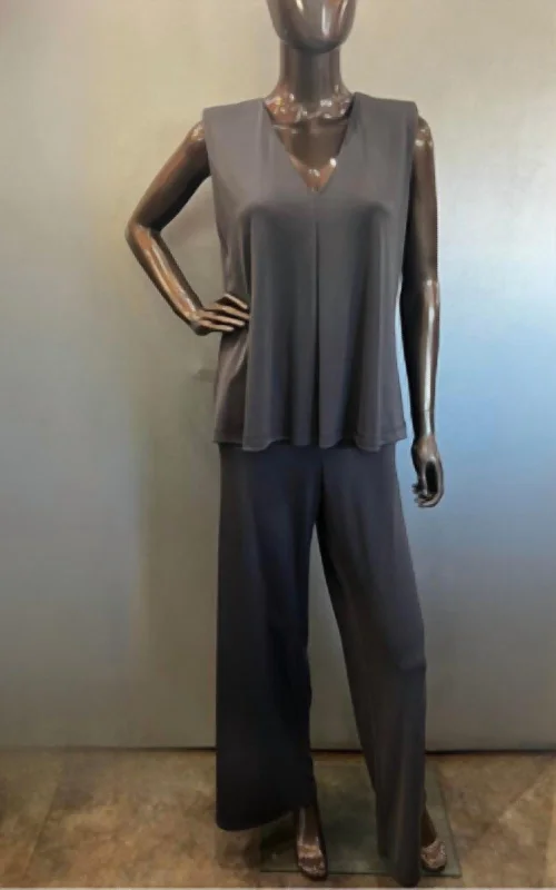 women's wide-leg pants2Pc Outfit In Grey