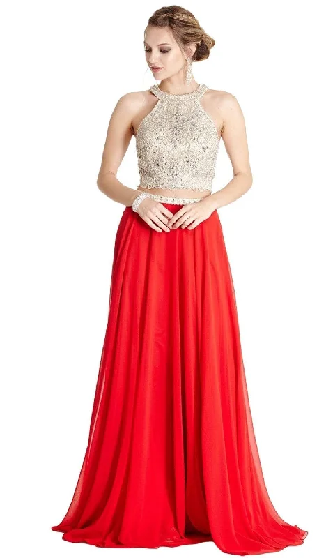 Formal Dress for GalasAspeed Design L1809 - Beaded Embroidered Crop Top Two Piece Gown