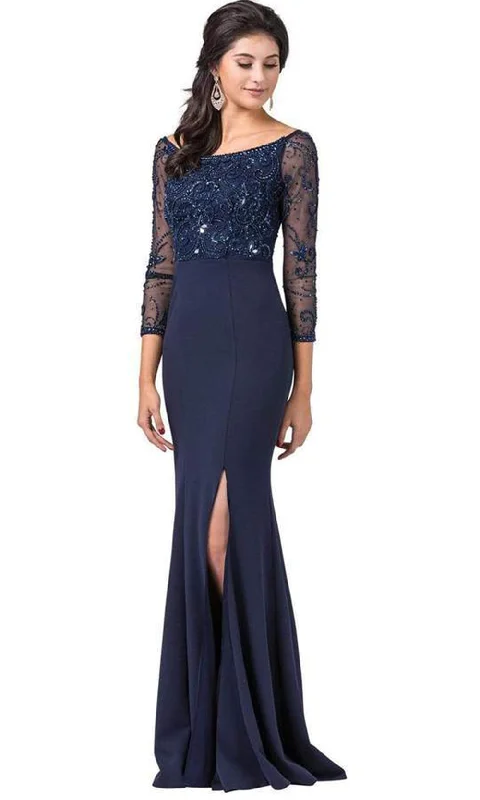 Formal Dress for Glamorous ThemesDancing Queen - 2672SC Embellished Long Sleeves High Slit Long Gown