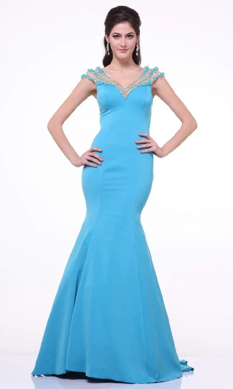 Formal Dress Shops in New YorkCinderella Divine - 8106 Beaded Illusion V-Neck Long Gown