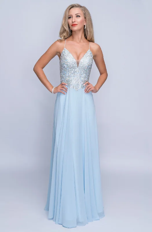 Formal Dress for Black-Tie Optional EventsNina Canacci - 3151SC Jeweled Low V-Back A-Line Gown