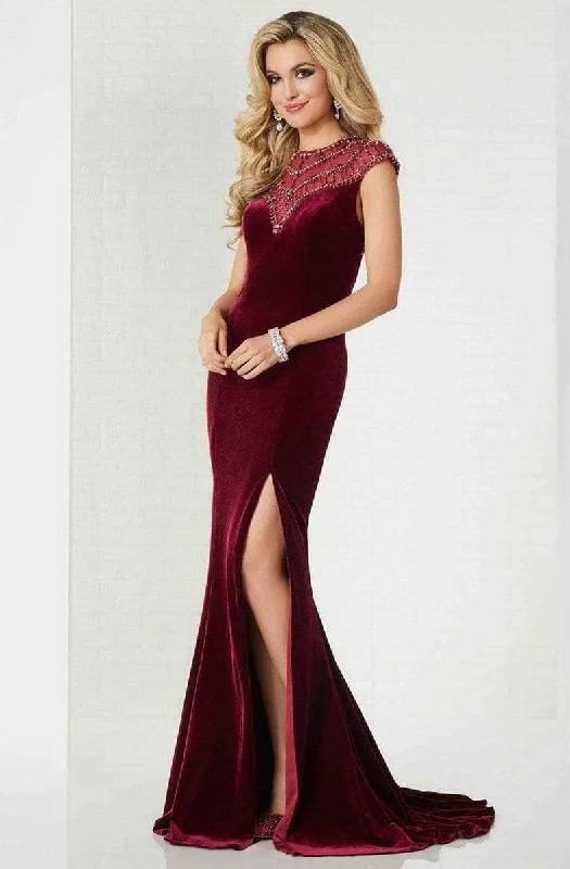 Formal Dress Shops in New YorkTiffany Designs - 46119SC Bejeweled Velvet Slit Gown