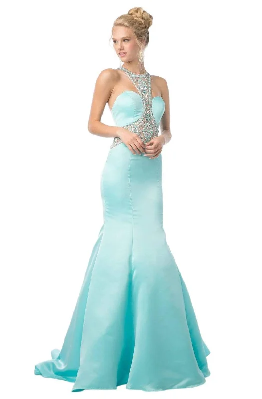 Formal Dress for Religious CeremoniesCinderella Divine - CK31 Mid Beaded Halter Mermaid Gown