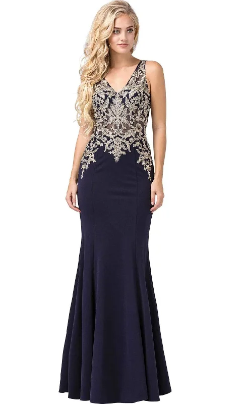 Formal Dress for Winter WeddingsDancing Queen - Sleeveless V-Back Embroidered Trumpet Gown 2496SC