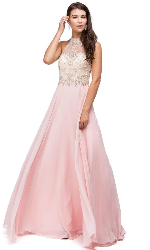 Formal Dress for Vintage ThemesDancing Queen - 9293SC Beaded High Halter Chiffon Long Gown