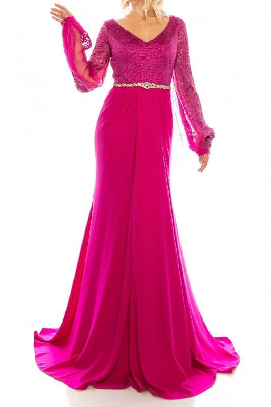 Formal Dress for EveningsOdrella - Embroidered V-neck Jacquard Gown 7Y1090SC