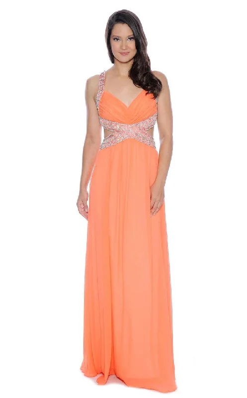 Formal Dress for Opera NightsDecode 1.8 - Beaded Strap Cutout Midriff Long Gown 182277SC