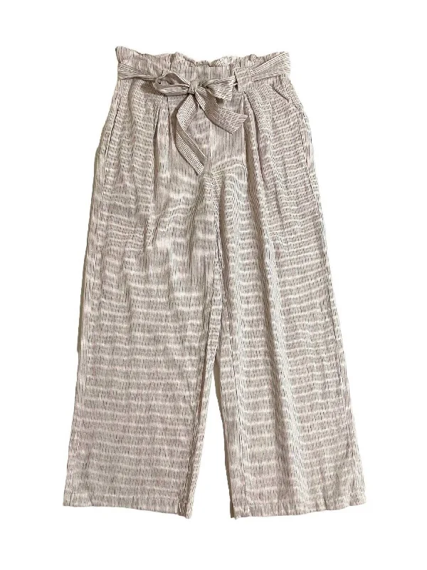 women's maternity pantsWomen's Striped Linen Paperbag Belted Waist Wide Leg Pants In Striped Beige