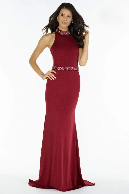 Formal Dress for Garden WeddingsAlyce Paris - Beaded High Neckline Racerback Stretch Crepe Gown 8007SC