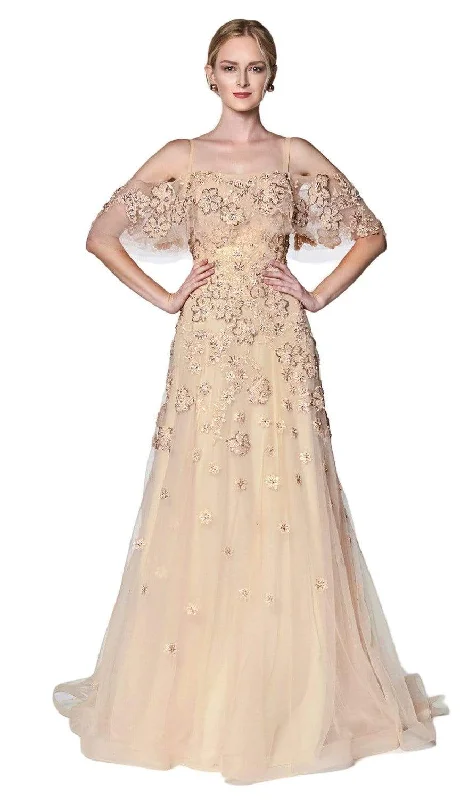 Formal Dress for Large WeddingsCinderella Divine - CK896 Floral Embellished Off-Shoulder A-line Gown