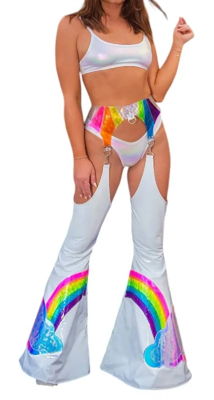 women's nursing pantsChaps With Rainbow Belt Pants In White Cloud