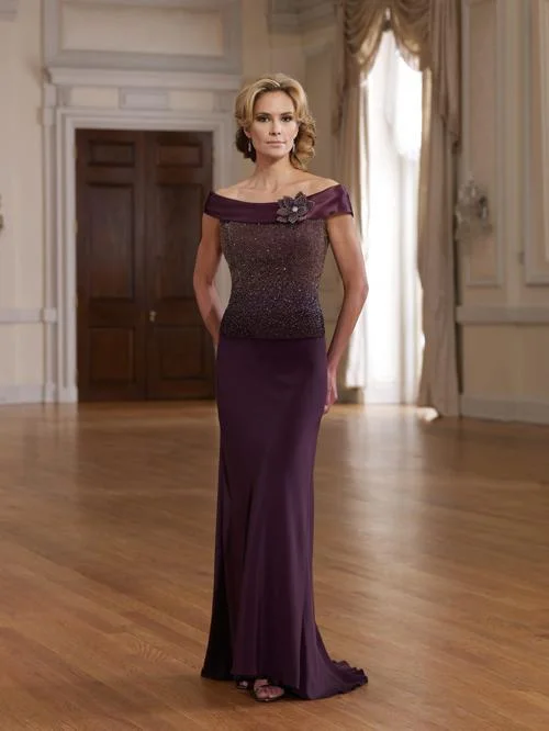 Formal Dress for Bat MitzvahsMon Cheri - 210996 Bead Embellished Off Shoulder Long Gown