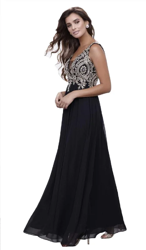 Formal Dress for Business EventsNox Anabel - Beaded V Neck Lace Bodice Long Gown 8343SC