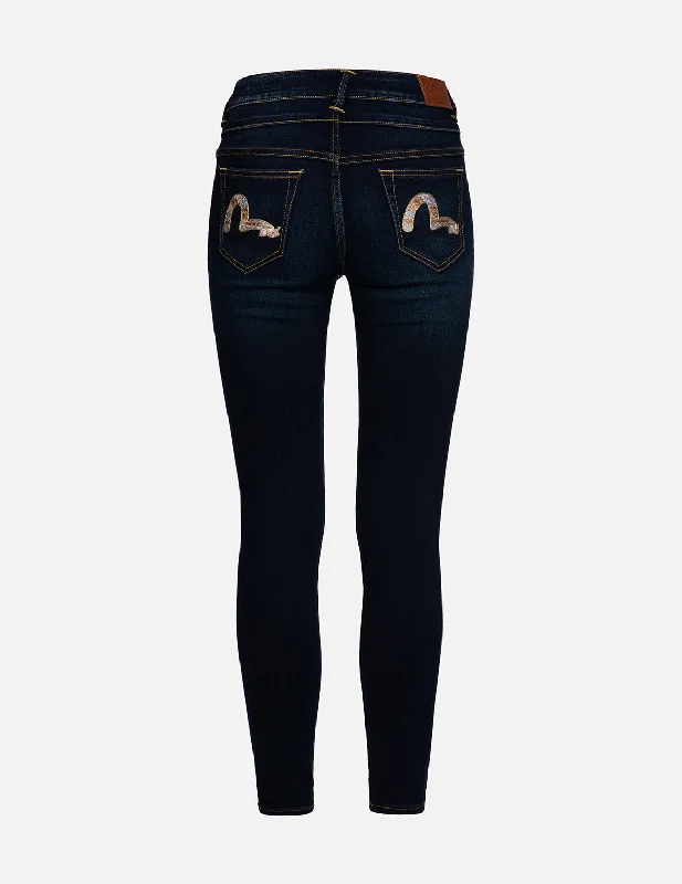 women's black denim jeansFloral-Pattern Seagull  Embroidery High-Waist Skinny Jeans