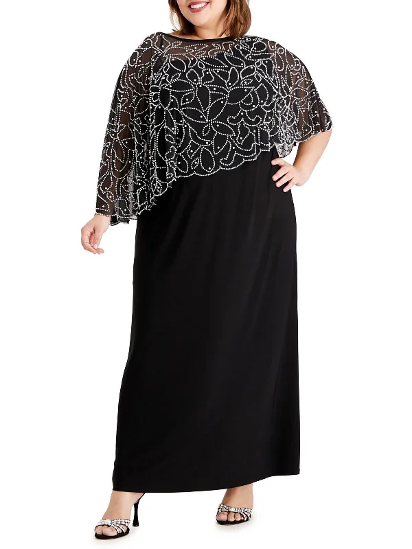 handmade party dressesPlus Womens Knit Cape Sleeves Evening Dress