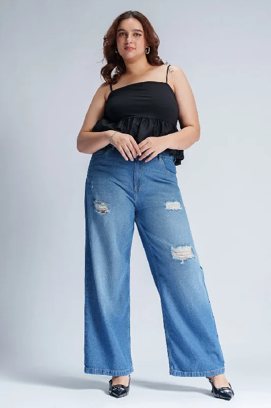 women's denim jeans for a casual FridaySoft Sapphire Curve Wide Leg Jeans