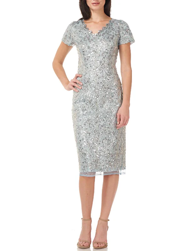 figure-flattering party dressesWomens Sequined Scalloped Cocktail and Party Dress