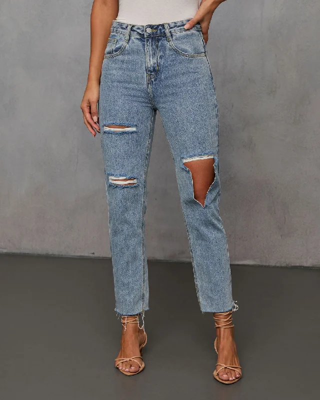 women's denim jeans with zippersMila High Rise Distressed Denim