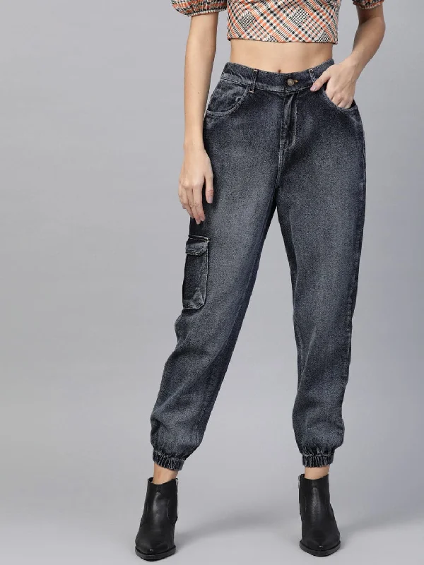 women's denim jeans with sequinsNavy Washed Street Wear Jogger Jeans