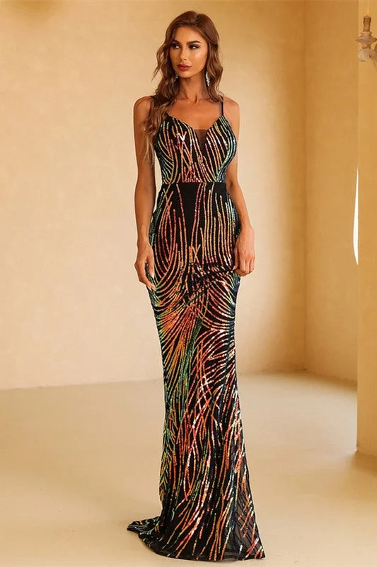 affordable luxury party dressesElegant Black and Sequins Mermaid Long Evening Dress