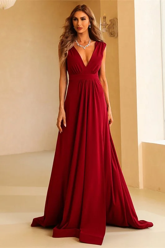 custom-made party dressesSexy Red A-line Deep V Neck Long Party Dress