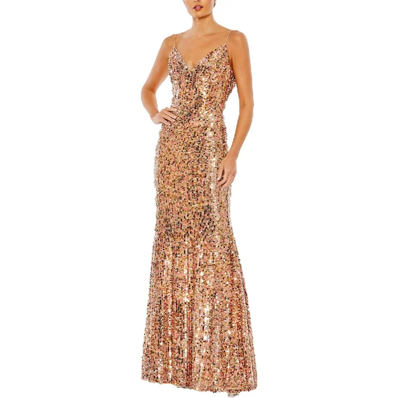 flashy party dressesWomens Sequined Cowl Back Evening Dress