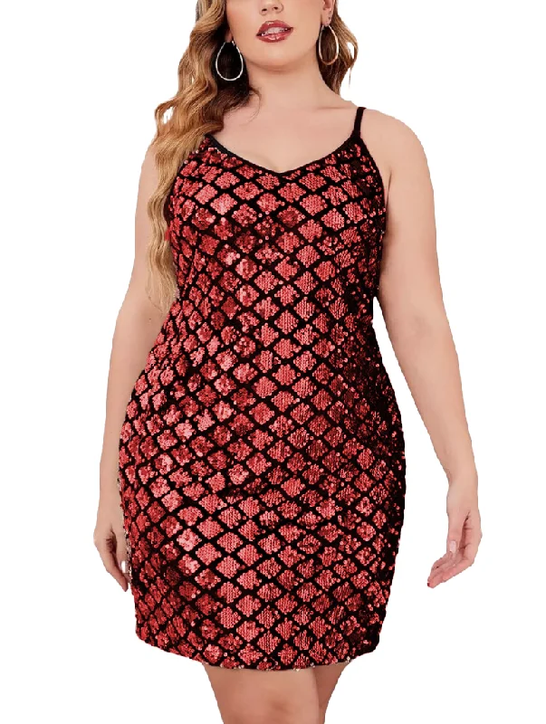 black-tie party dressesXL - ssb red geometric sequin party dress