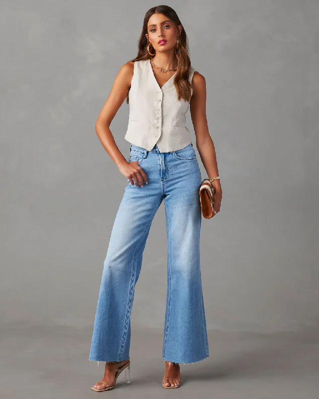 women's denim jeans with button-fly closureAleesia Mid Rise Wide Leg Jeans