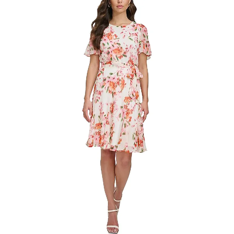 flowy party dressesPetites Womens Chiffon Floral Cocktail And Party Dress