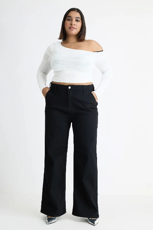 women's denim jeans for a cozy weekendCurve Black Wide Leg Jeans