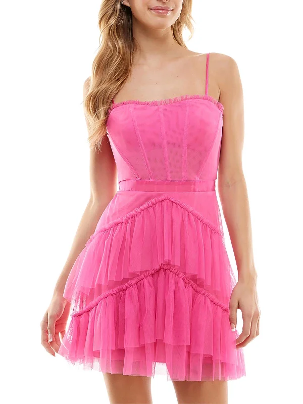 maximalist party dressesJuniors Womens Tiered Ruffled Cocktail and Party Dress