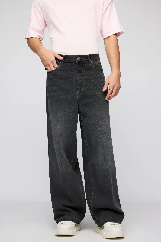 women's denim jeans for a vintage stylePhantom Black Faded Men's Wide Leg Jeans