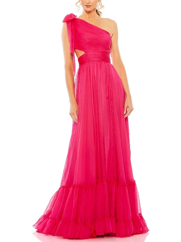 figure-flattering party dressesWomens Chiffon Cut-Out Evening Dress