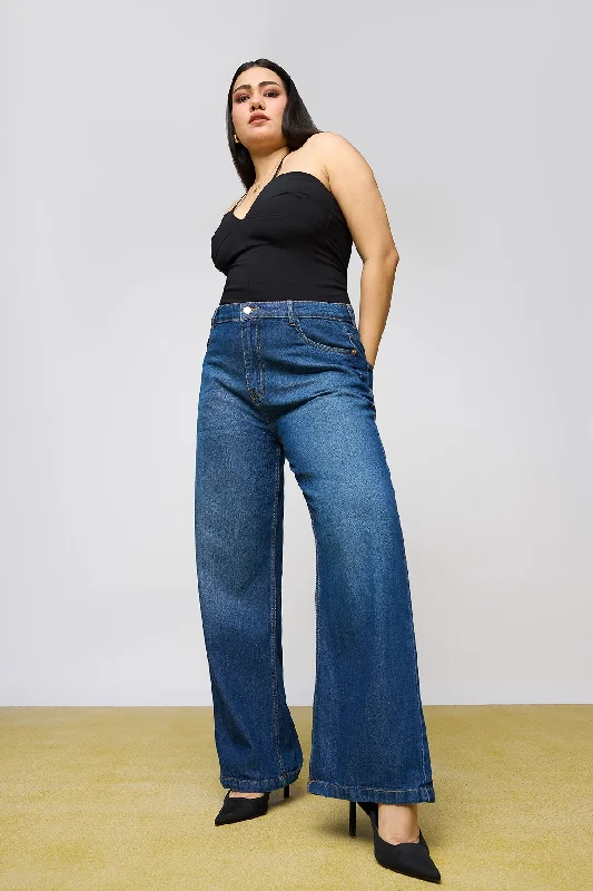 women's faded denim jeansPacific Blue Curve Wide Leg Jeans