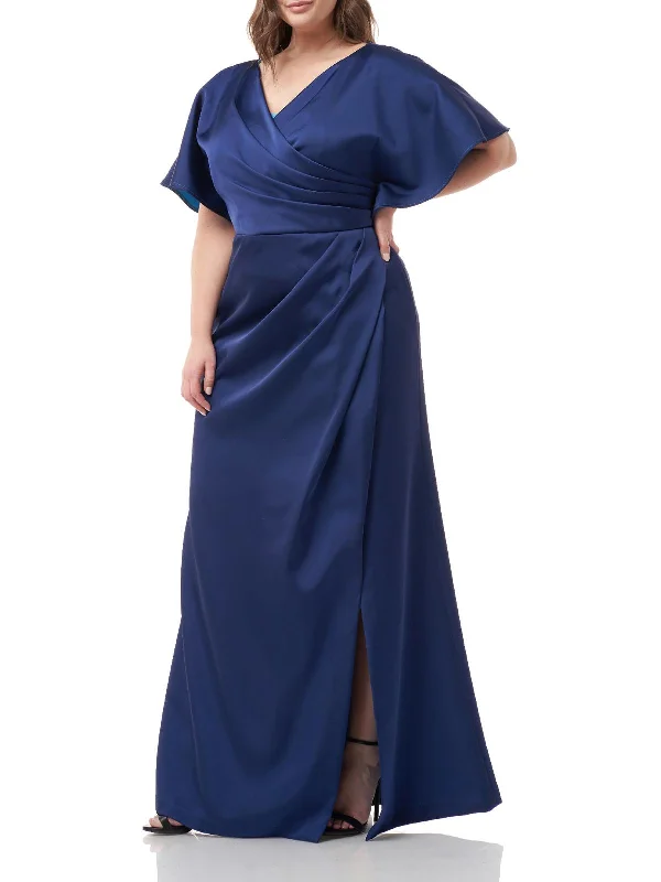 cocktail party dressesPlus Womens Satin Pleated Evening Dress