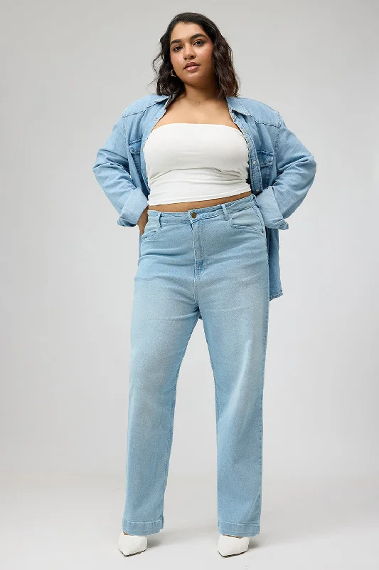 women's mom jeans denimCurve Airy Blue Straight Fit Jeans