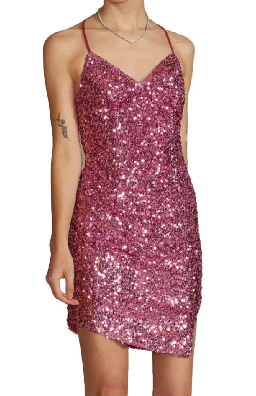 body-skimming party dresses2 - jules & cleo pink sequin party dress