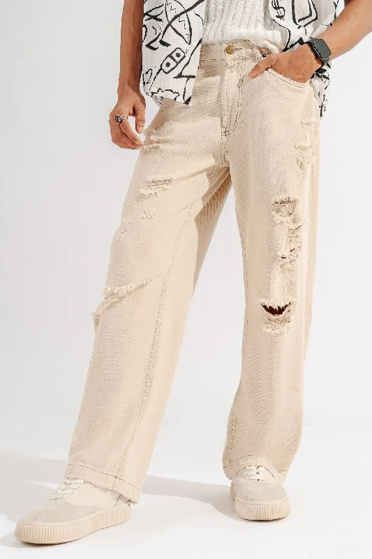 women's denim jeans with cotton blendMen's Straight Jeans With Distress