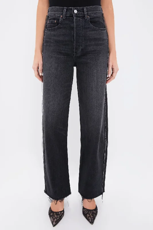 women's elastic waist denim jeansVintage Charcoal Beaded Tux Stripe Nomad Jean