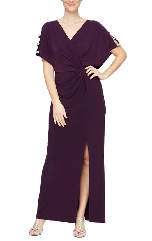 custom-made party dresses12 - alex evenings purple embellished short sleeve gown