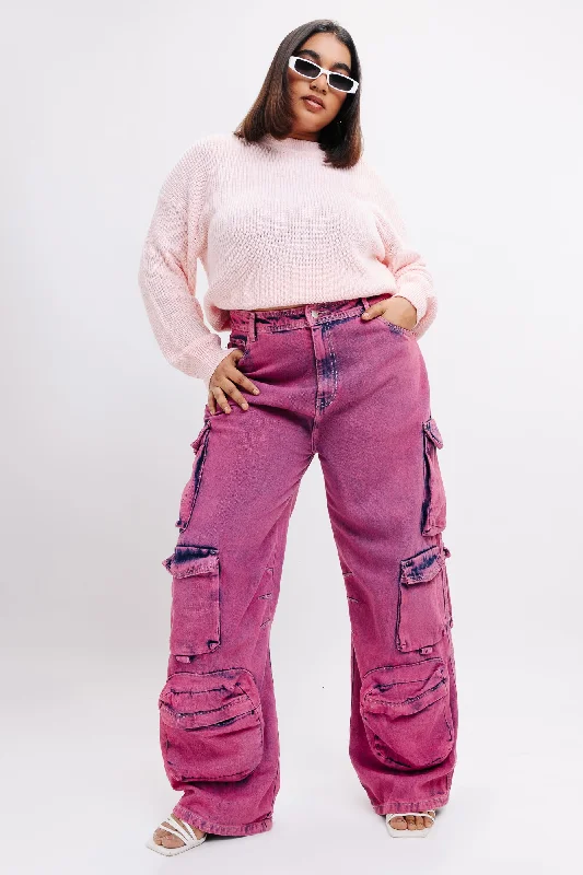 women's denim jeans with pocketsDenim Too Pink Utility Cargo