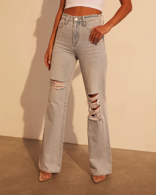 women's denim jeans for pear-shaped bodiesAlycia High Rise Distressed Wide Leg Jeans