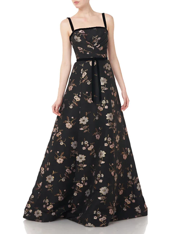 silk party dressesWomens Floral Metallic Evening Dress