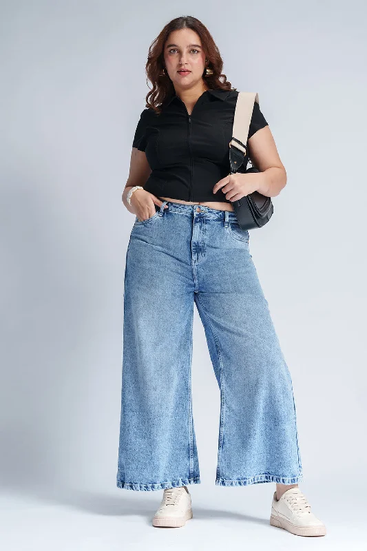 women's denim jeans for a night outLight Azure 90's Curve Wide Flare Jeans