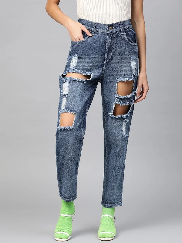 women's denim jeans with spandexBlue Vintage Distress Jeans