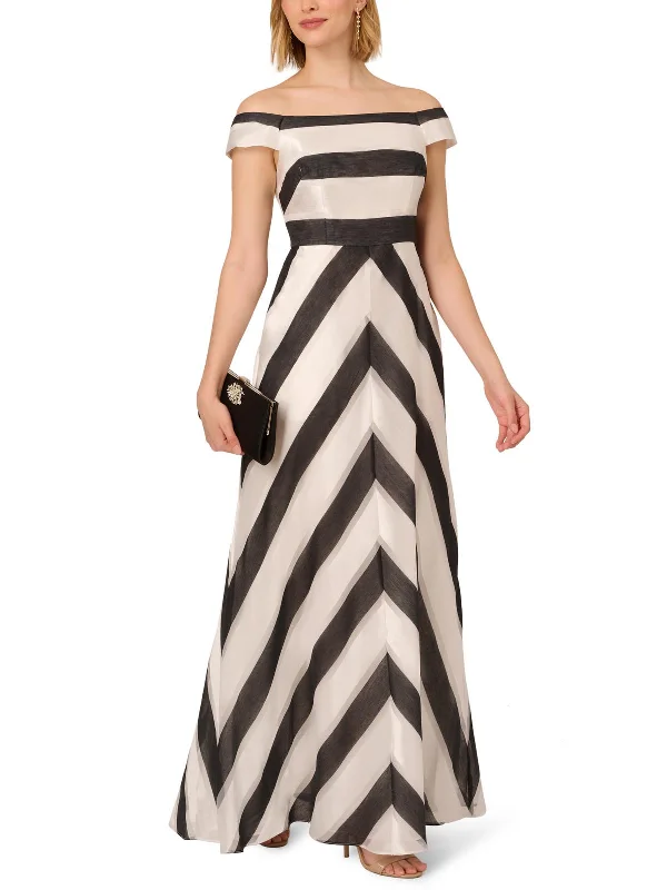 birthday party dressesWomens Striped Off-The-Shoulder Evening Dress