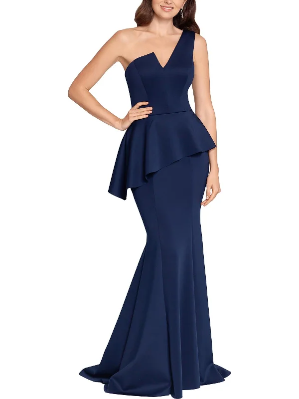 eco-friendly party dressesWomens Peplum One Shoulder Evening Dress