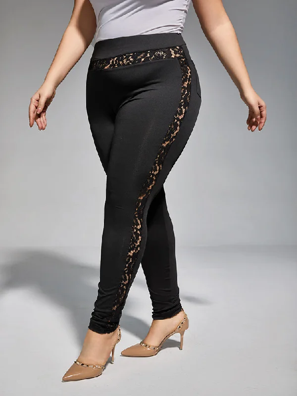 Plus High Waist Lace Patchwork Leggings