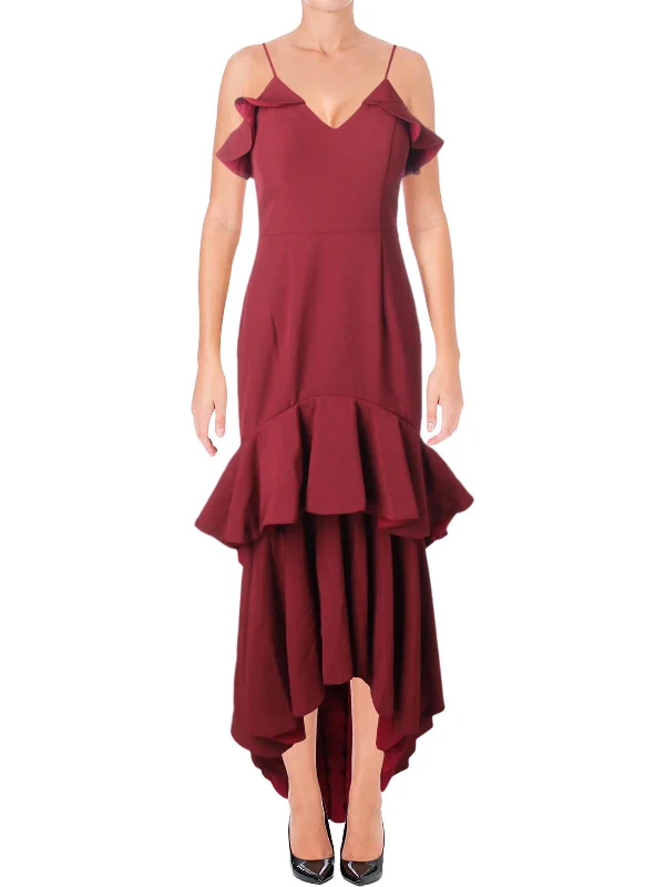 holiday party dressesMina Womens Ruffled Hi-Low Evening Dress